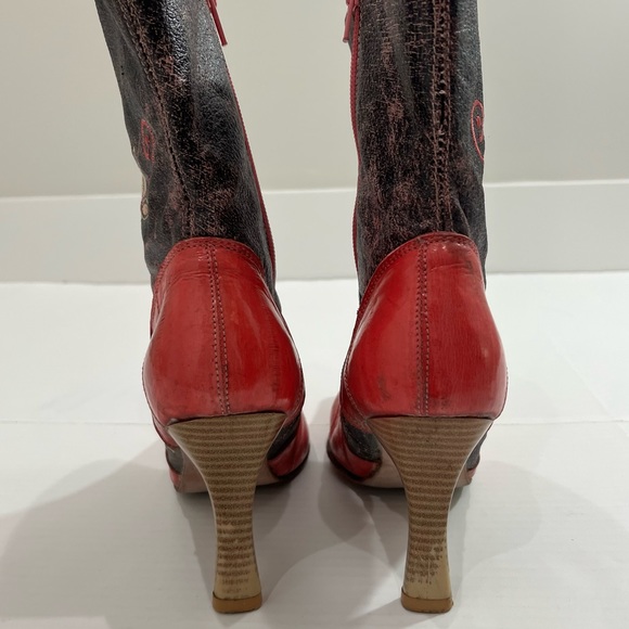 White Diamond Cowboy Heeled Boots Flower Pink Red Los Altos - Picture 4 of 11